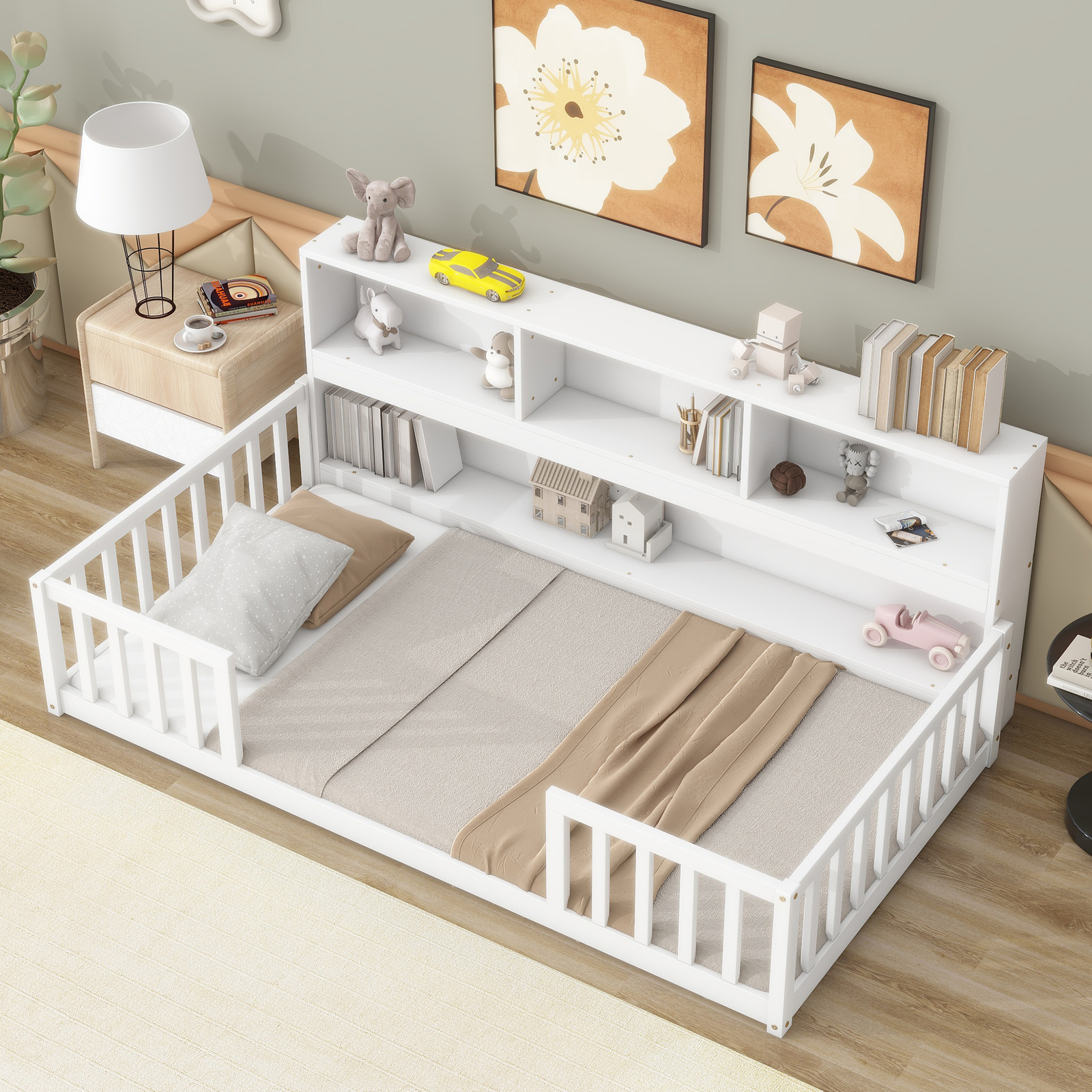 +side Storage Bookcase/shelves/guardrails White