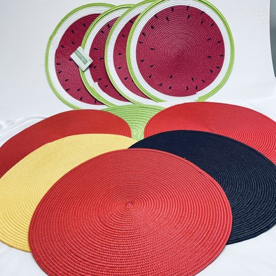 Placemats Set of  10 Round 15 inch Woven Polypropylene  WATERMELON Summer