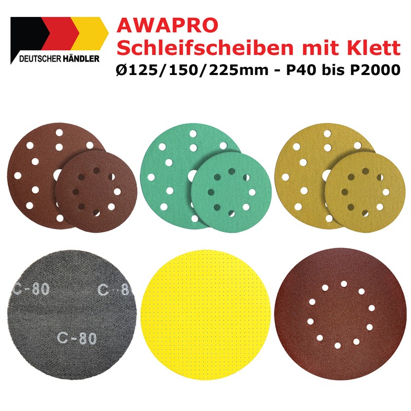 AwaproÂ® Schleifscheiben Mit Klett 125mm 150mm 225mm Exzenter Schleifpapier Set