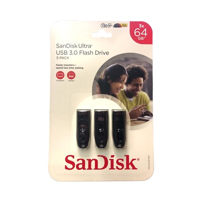 SanDisk Ultra High Performance USB 3.0 Flash Drive 64GB, 3-Pack