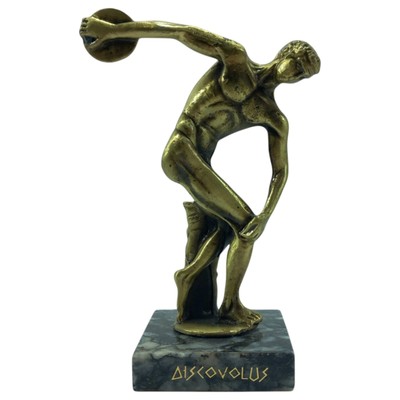 Greek Metal Statue Discobol - Olympic Discus Thrower Bronze Color 4.7 in. Figure