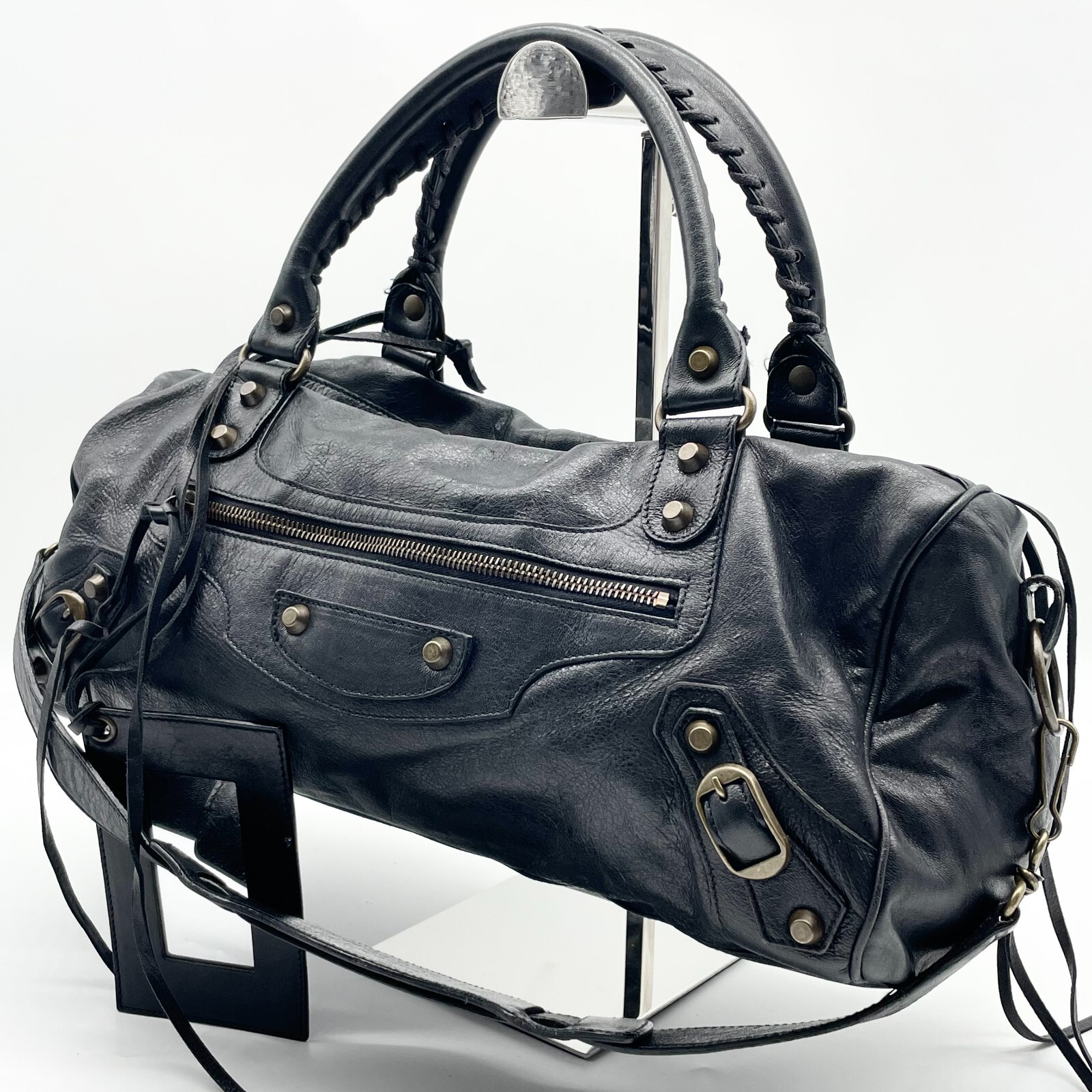 Balenciaga 2way Handbag Twiggy Bag Black Leather 128523