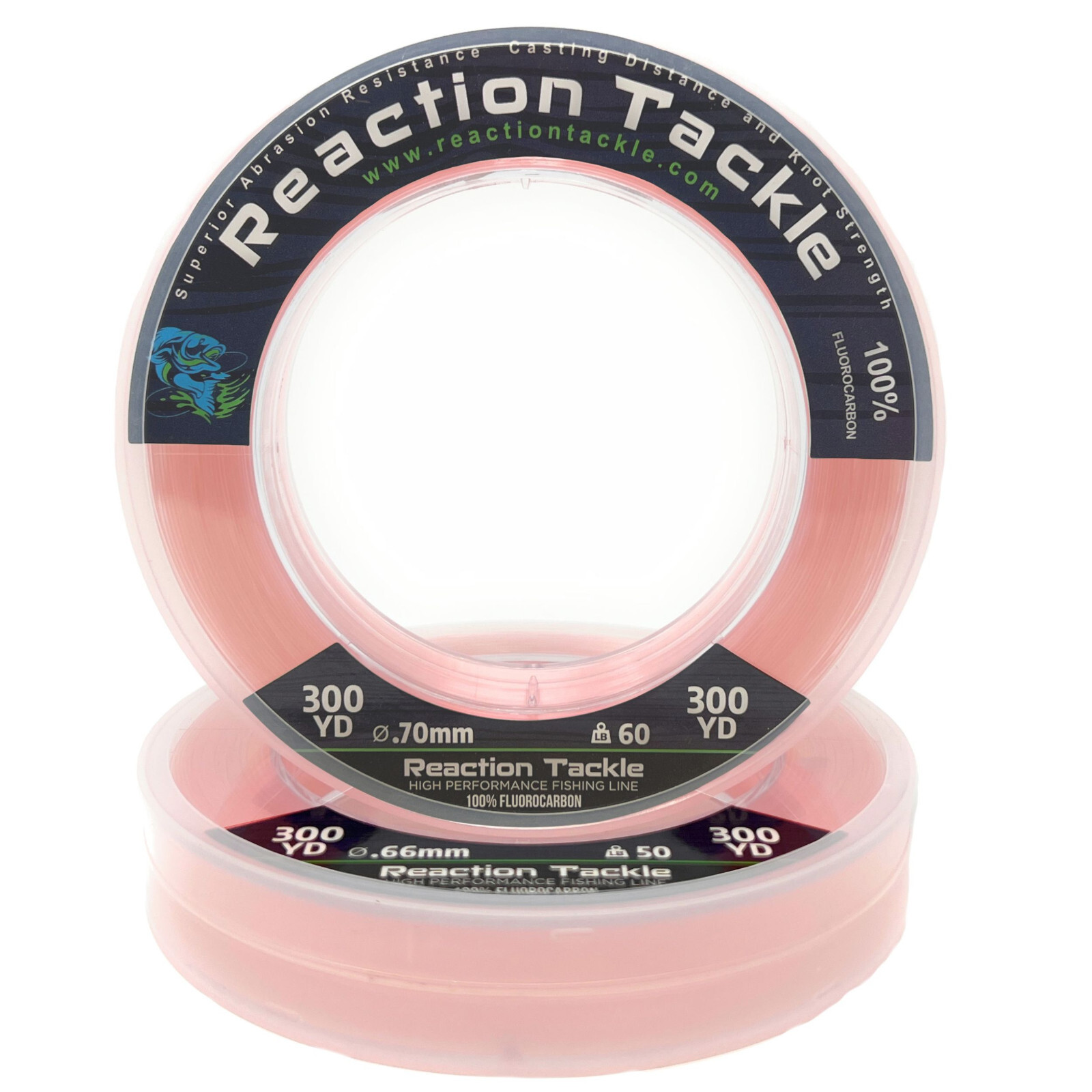 Reaction Tackle 100% Pure Fluorocarbon Fishing Line Pink or Clear Colors