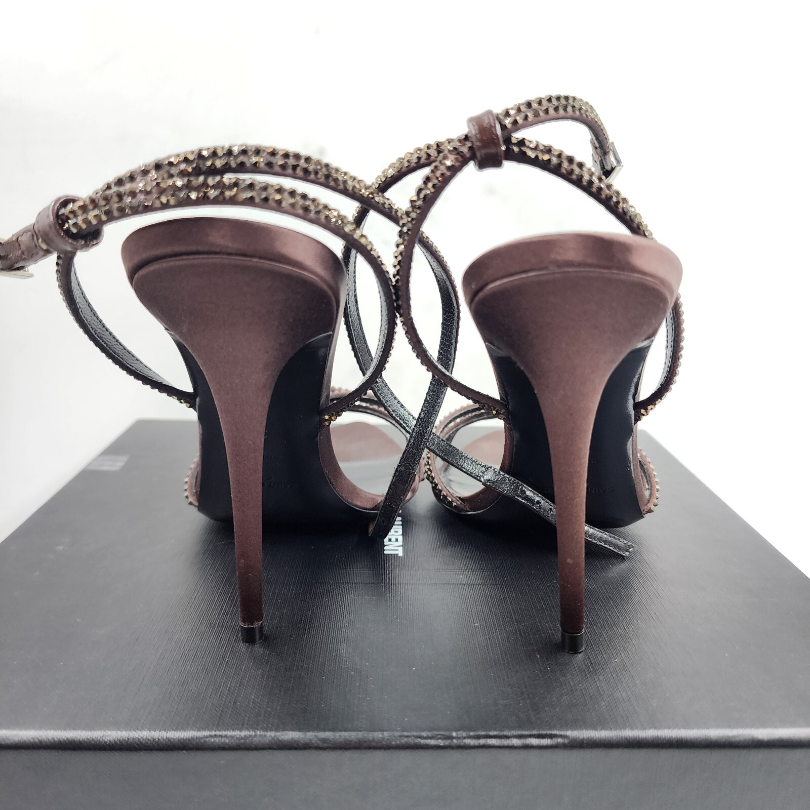 Saint Laurent Ava Embellished High Heel Sandals Women's 39/9 US Chocolate - Picture 7 of 19