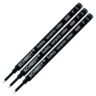 3X-Schmidt 888 F Safety Ceramic Tip Plastic Tube Rollerball Refills, Black, Fine