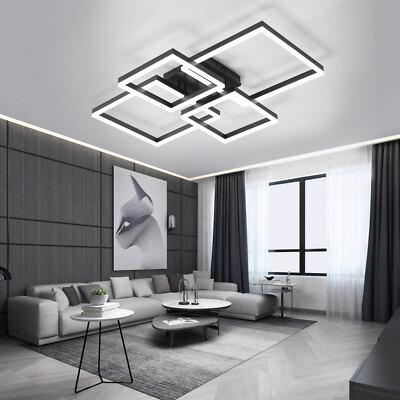 4-Heads Square Chandelier Fixture Modern Geometric LED Ceiling Light Flush Mount