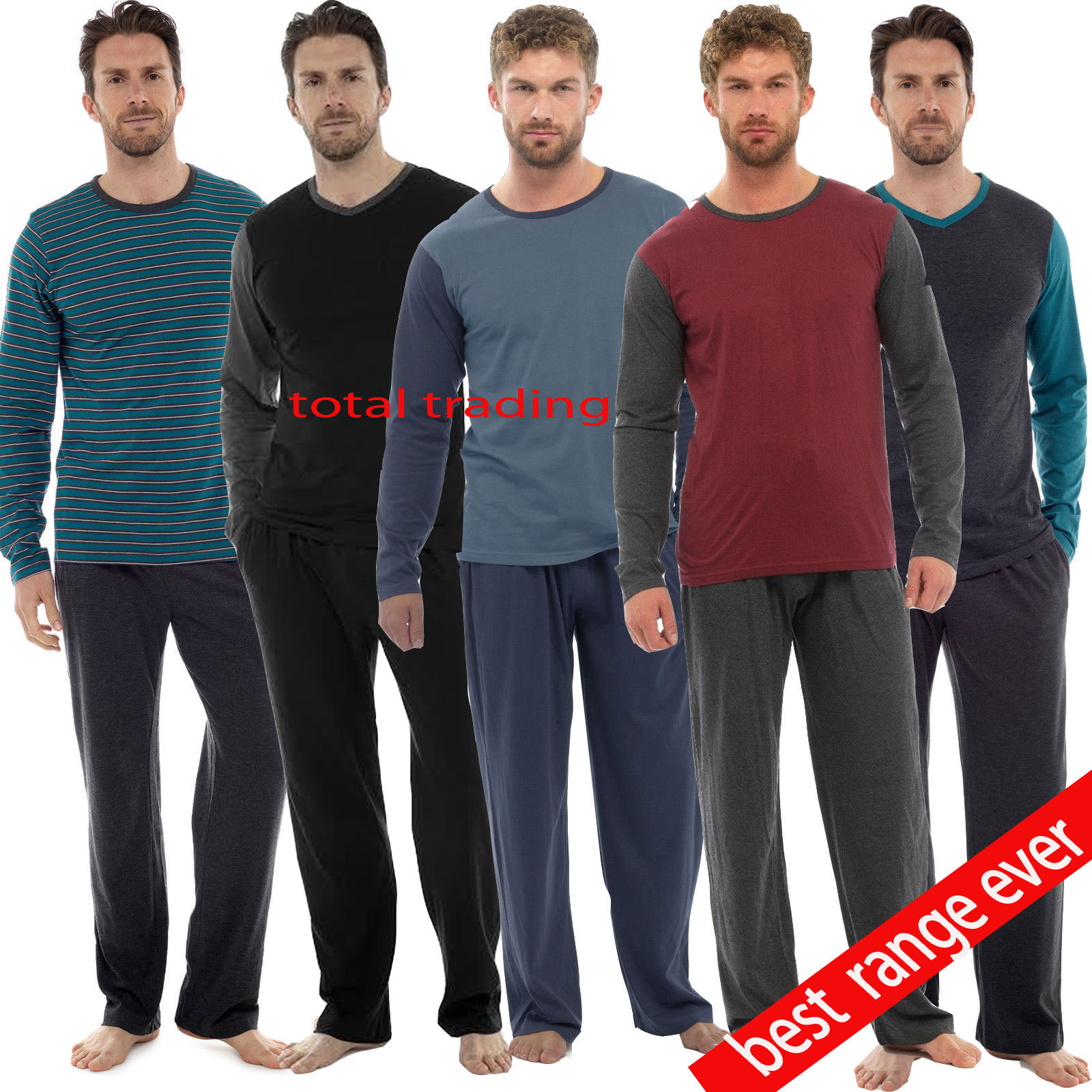 Bathrobe Mens Pyjama Long Sleeve Top Trousers Pj Nightwear Cotton