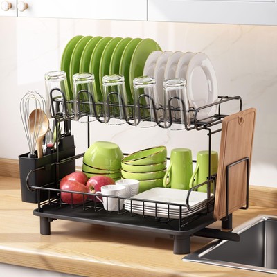 Dish Drying Rack for Kitchen Counter, 2 Tier Large Dish Drainers, Stainless S...