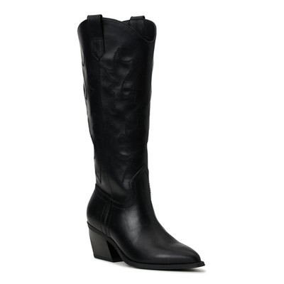 Madden NYC Womens Tall Westerm Boots Faux Leather Pull On Black Size 10
