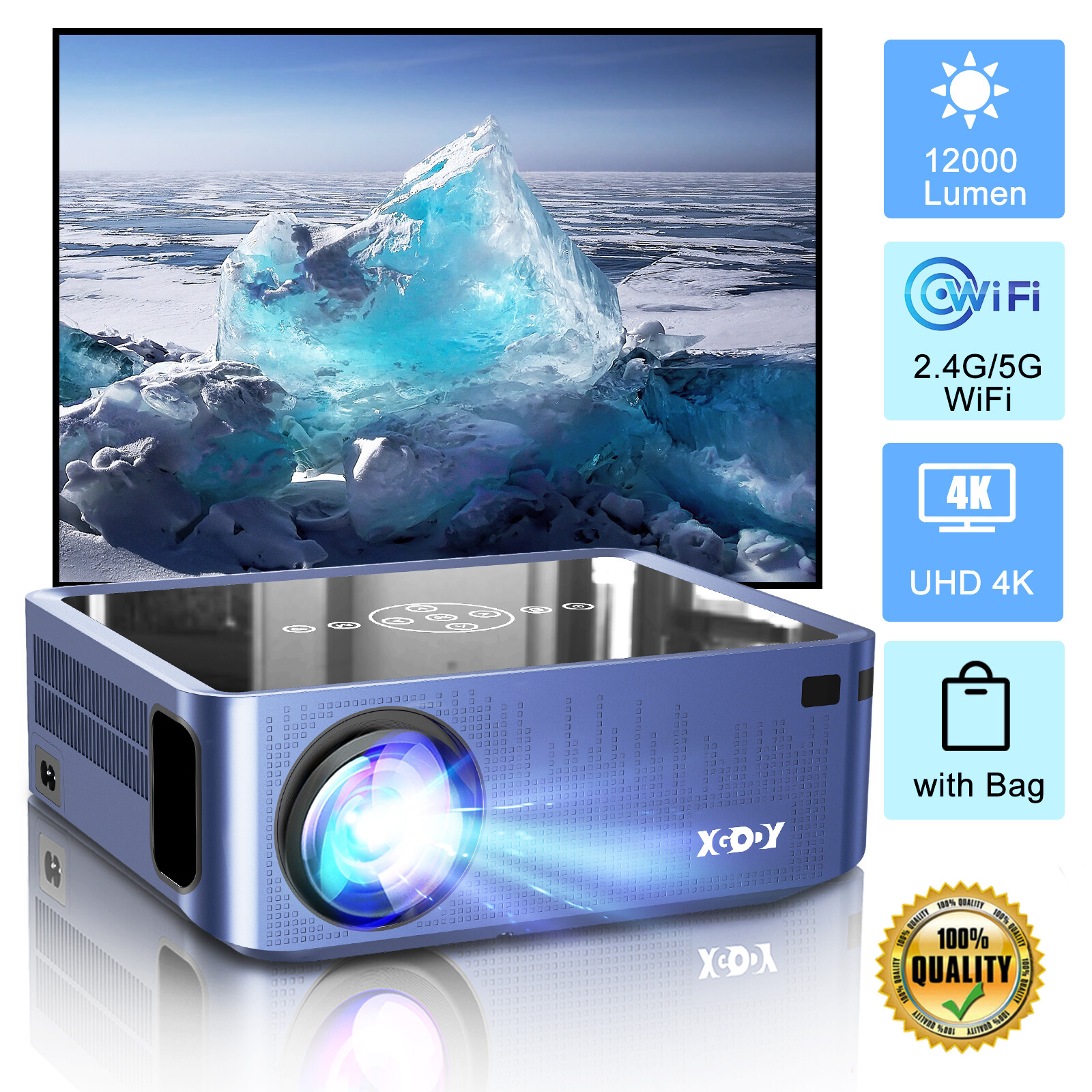 12000 Lumen Projector 4K Video 5G WiFi LED Home Theater Cinema Bluetooth HDMI US