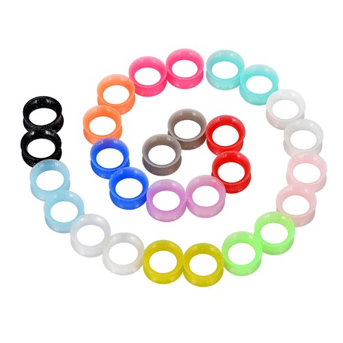 ULTRA THIN EAR SKINS TUNNELS-Gold Glitter Silicone Ear Gauge-Soft Ear plugs-PAIR