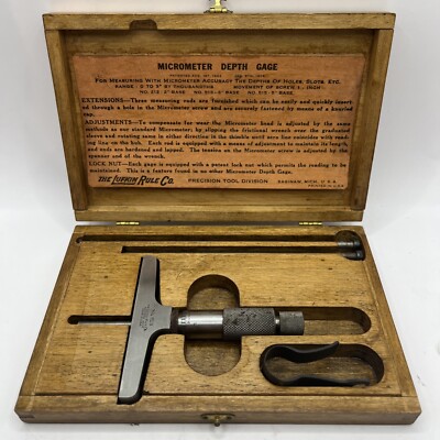 THE LUFKIN RULE CO NO 513 Depth Micrometer Gauge Machinist Tool Wood Box 0-3inch