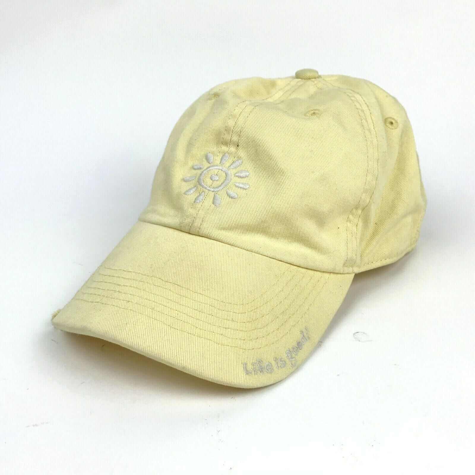 LIFE IS GOOD Distressed yellow embroidered sun logo