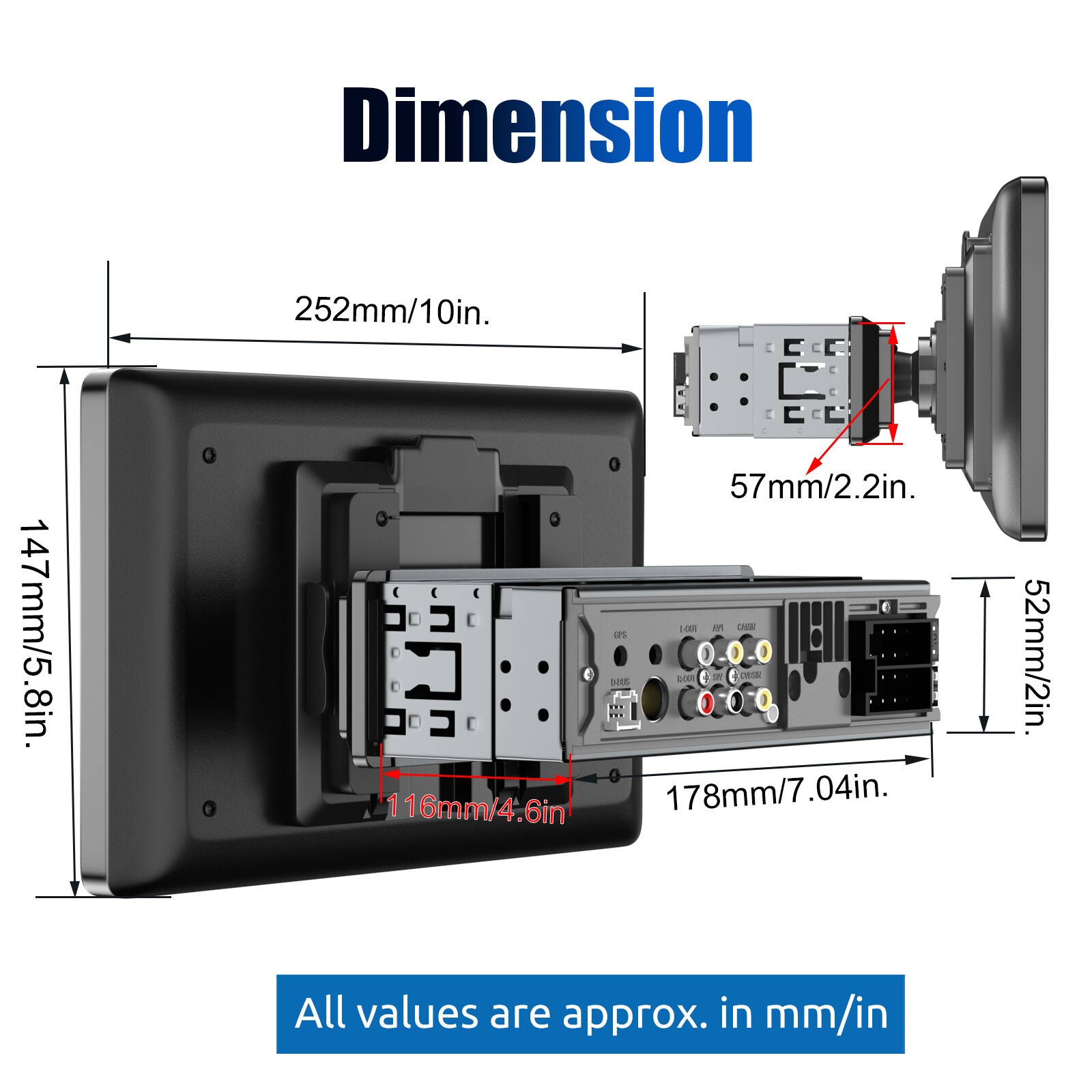 9" Single 1DIN Wireless Apple CarPlay/Android Auto Car Stereo Touch Screen Radio
