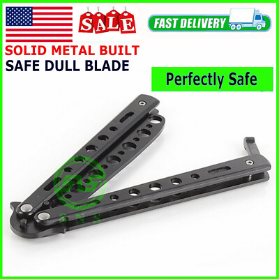 Butterfly Trainer Training Dull Tool BLACK Metal knife Practice Stinless Steel