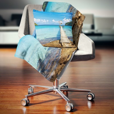 Designart 'Old Wooden Pier in Sea' Seascape Throw Blanket Green 71 in. x 59 in.