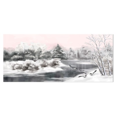 Designart 'Grey Winter Vector' Landscape Watercolor Metal  Small
