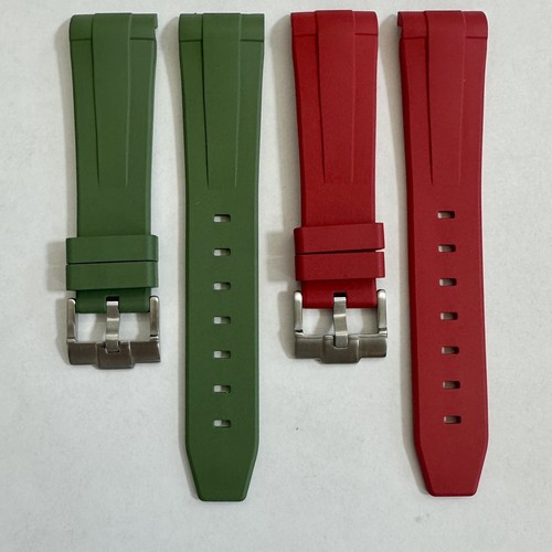 22mm RED & GREEN Vulcanized Caoutchouc rubber Straps Rolex
