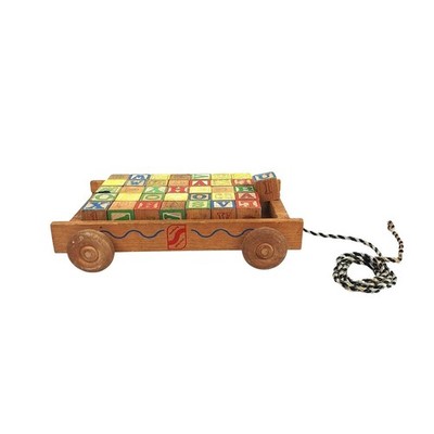 Vintage Sandberg Wooden ABC Block Pull Toy Cart Alphabet Lette...