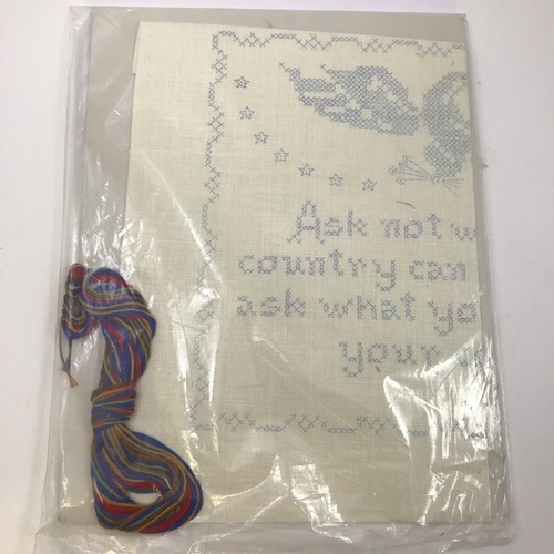 Vintage Bucilla Sampler Kit 1729 John Kennedy Quote Cross Stitch Linen Patriotic