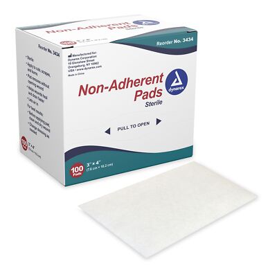 Dynarex Sterile Non-Adherent Dressing Rectangle 3 x 4" 3434 100 per Box