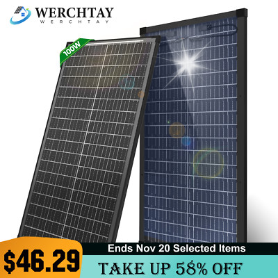 100 Watt Solar Panel Bifacial 12V Home PV Power Off-Grid RV Camper System Carava