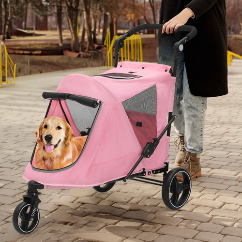 Foldable Dog Stroller Pet Cat Travel Carrier Cart w/Skylight+Foot Activated Lock