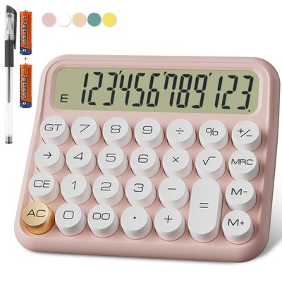 Mechanical Calculator 12 Digit Extra Large 5-Inch LCD Display Battery Desk Ca...