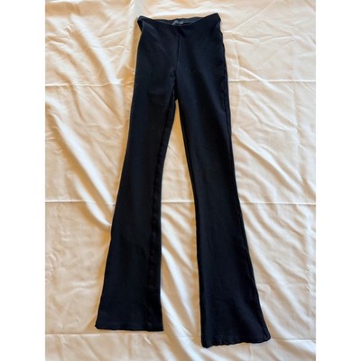 Naked Wardrobe Womens Black Ribbed Knit High Rise Flare Leg Pants Small