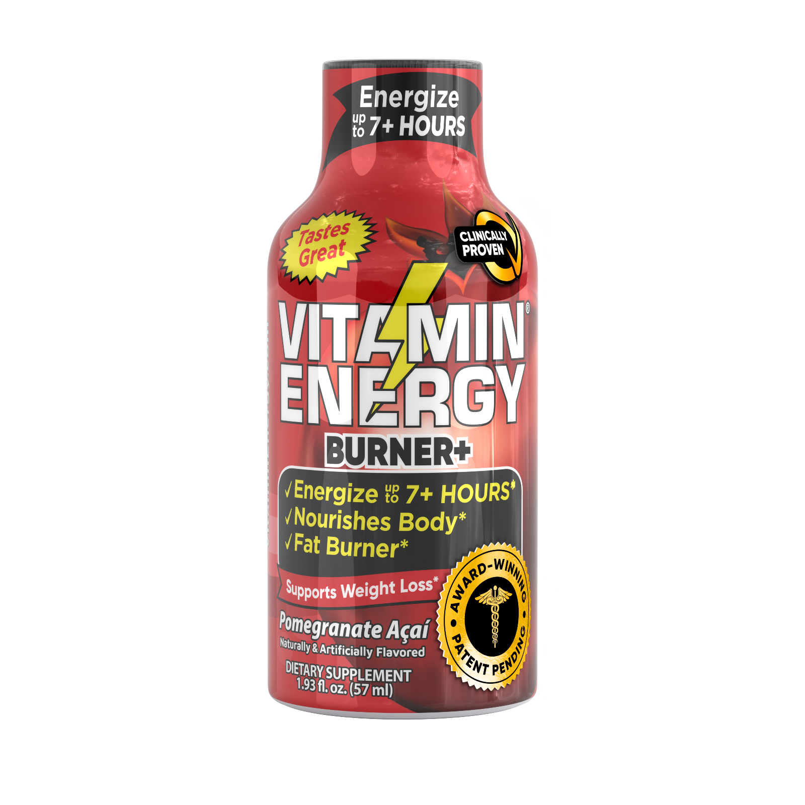 (24 Pack) Vitamin Energy® Burner+ Pomegranate Energy Shots, Clinically Proven