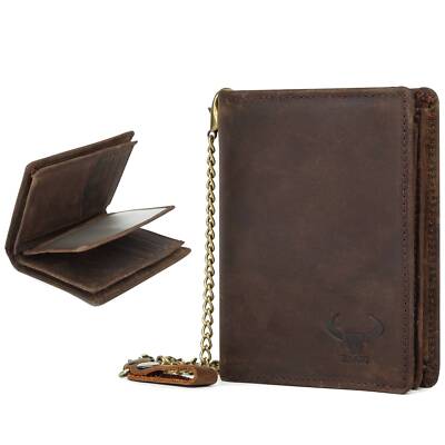 Men Wallet with Chain Genuine Leather RFID Blocking Bifold Biker Trucker Purse