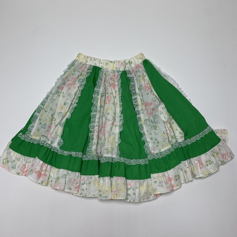 Vintage Jeri Bee Square Dance Skirt M Green Floral ~ USA