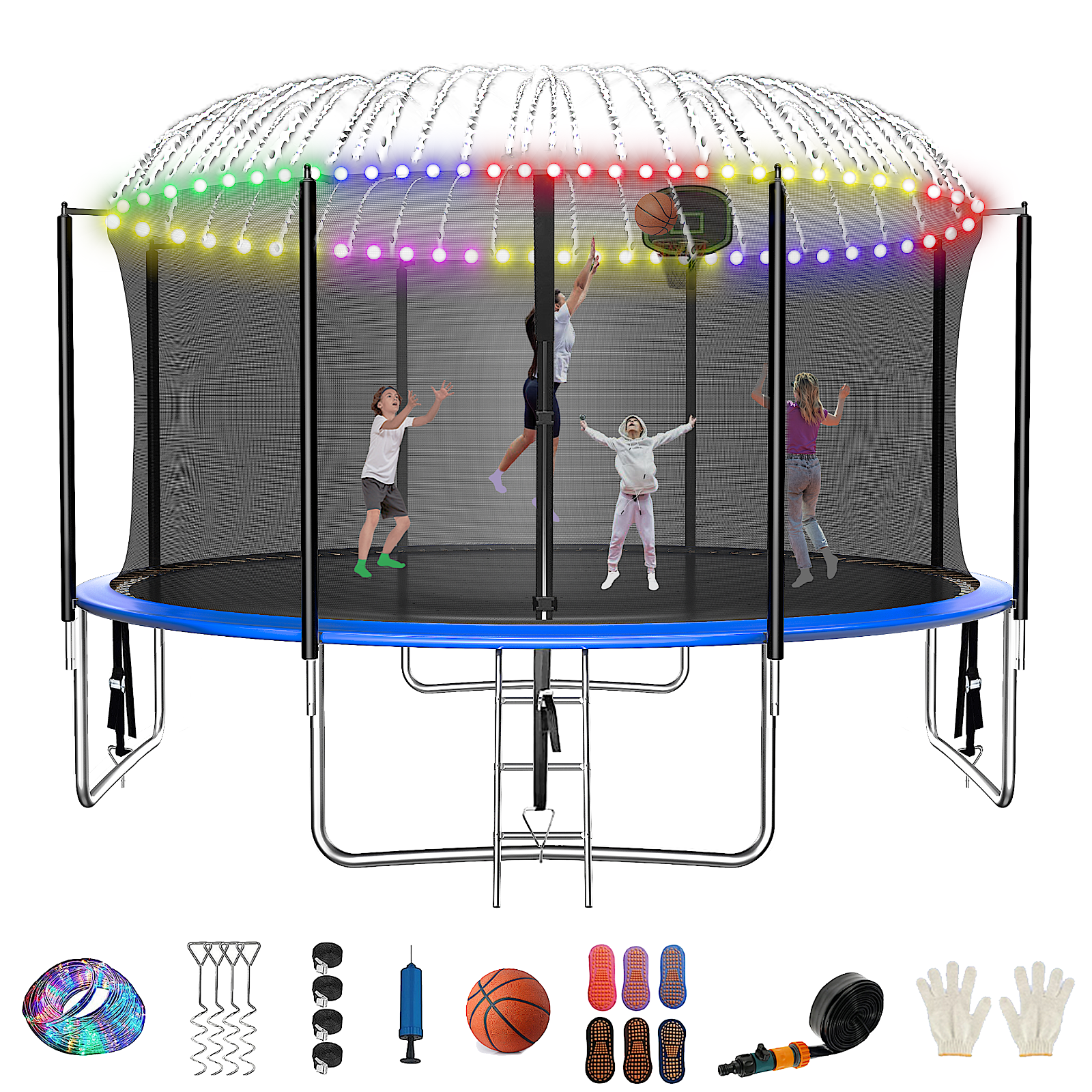 14FT Trampoline with Safety Enclosure Net Outdoor Trampoline for Kids Adults