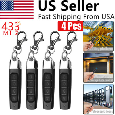 4X Electric Cloning Remote Control Key 433MHz Fob for Garage Gate Door Universal