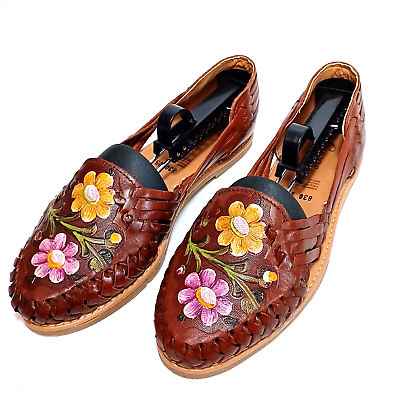 Cucos Calzado Shoes Brown Leather Floral Flats Women s US 9 eBay