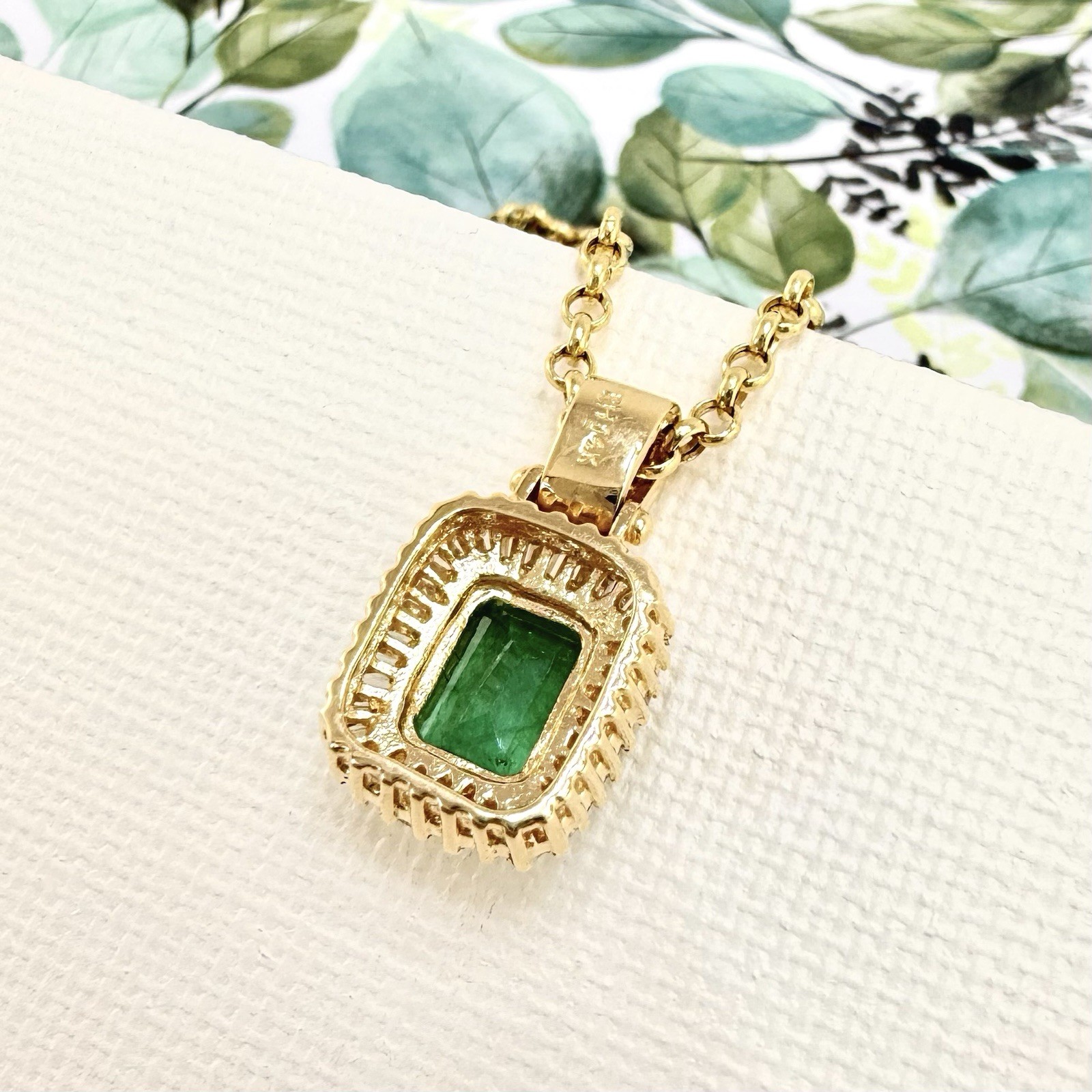 14k Yellow Gold Genuine Emerald & Diamond Pendant, Preowned - Picture 6 of 8