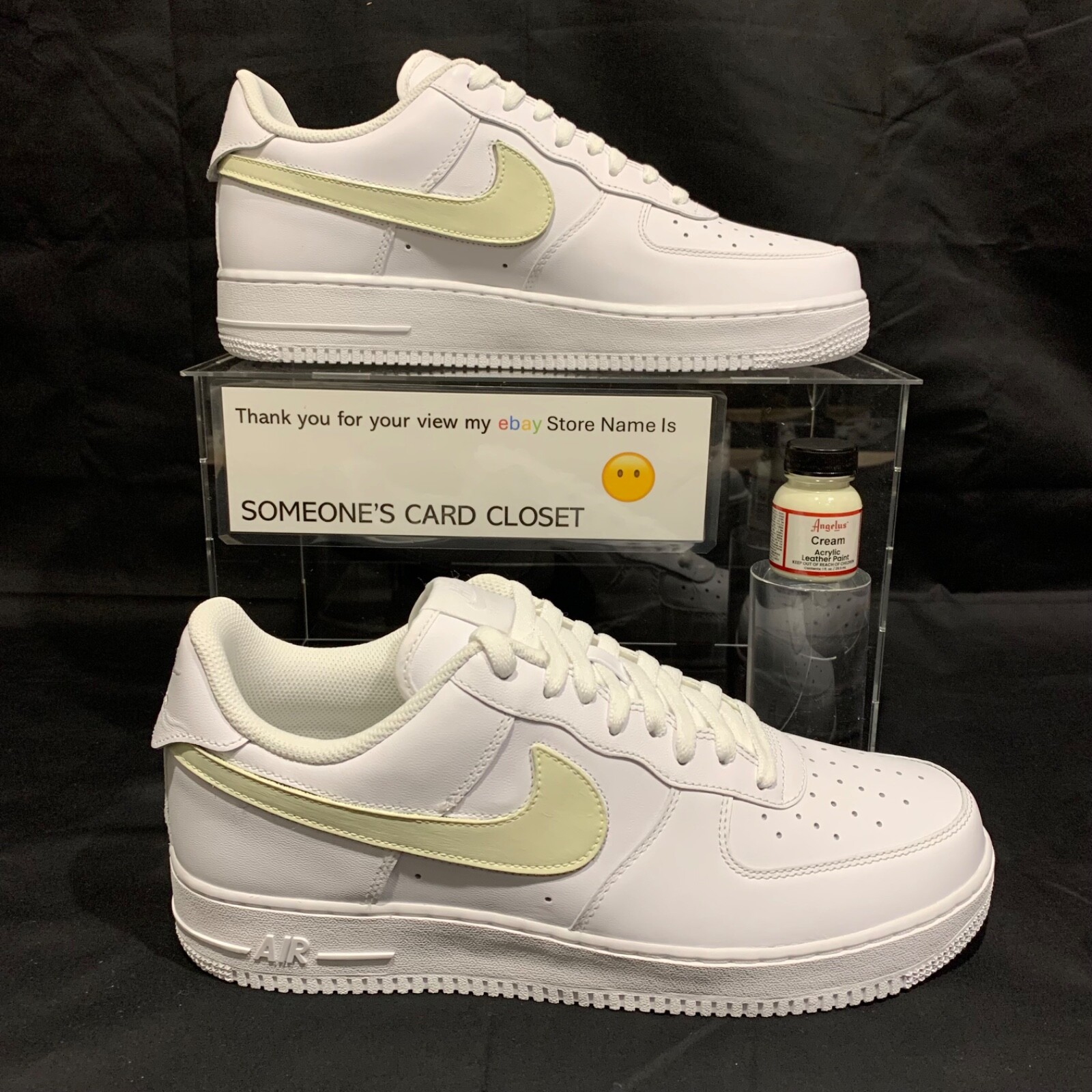 Nike Air Force 1 Low White (Cream Custom Painted Swoosh) SC-#23W | eBay