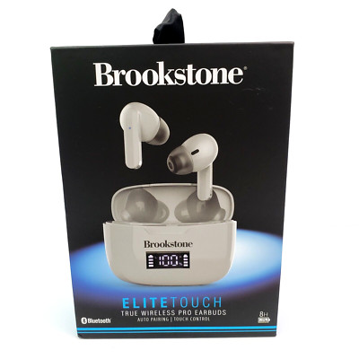 Brookstone Elite Touch Gray Case Bluetooth 8 Hours True Wireless Pro Earbuds
