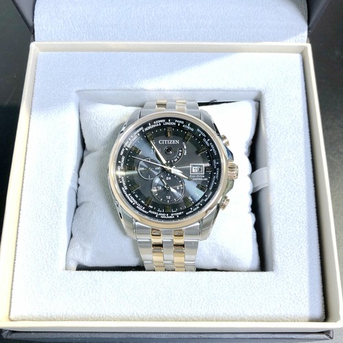 Pre-owned Citizen Eco-drive At9038-53e Radio Controlled Analog Black Dial Date Men Watch