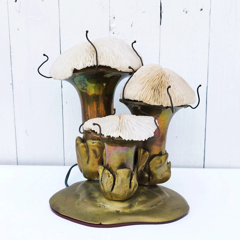 Lampe Champignons Bronze Massif, Corail, Duval Brasseur