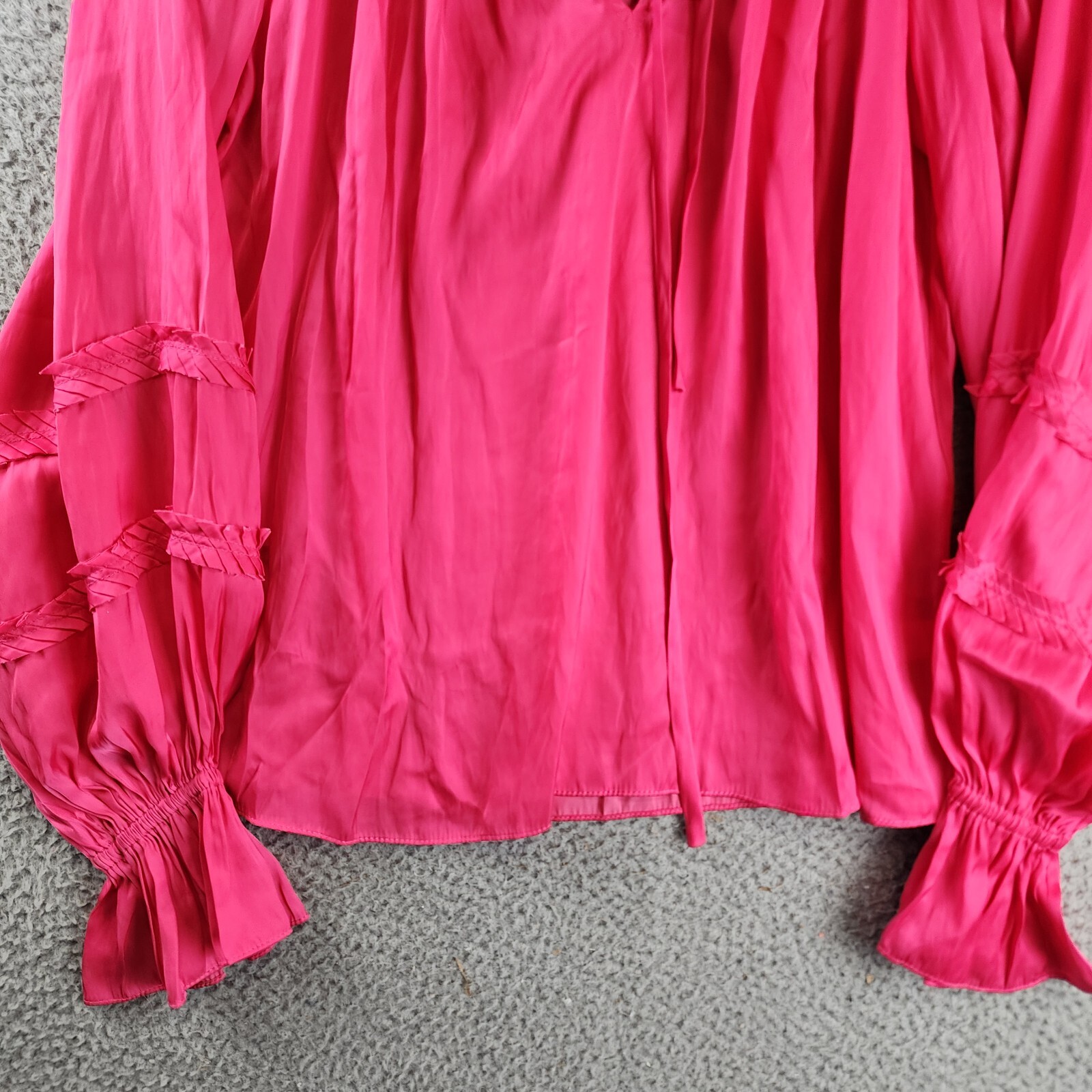 Ramy Brook Maty Balloon Sleeve Top Women's XS Bright Pink V-neck Tie Pullover~ - Picture 2 of 12