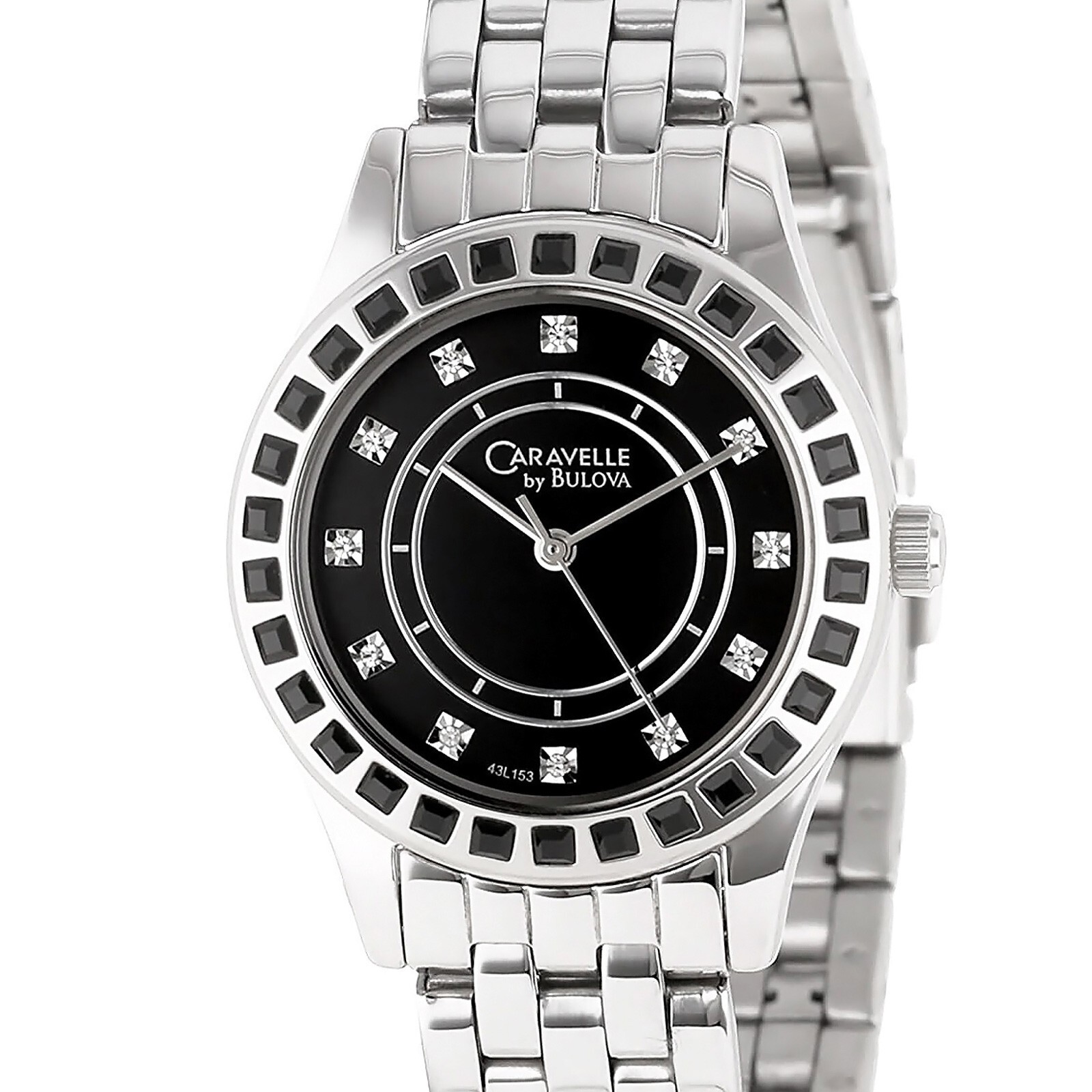 Женские часы Caravelle by Bulova с кристаллами, Черный циферблат, ремешок из нержавеющей стали