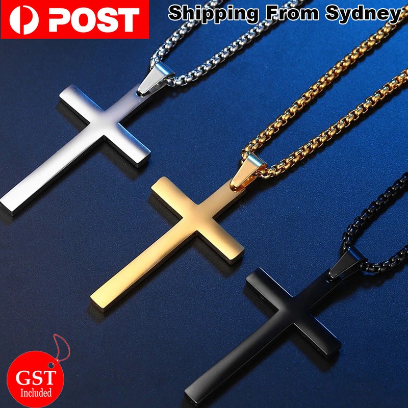 Necklace Cross Pendant Titanium Steel Chain Men Women Religious Jesus Crucifix