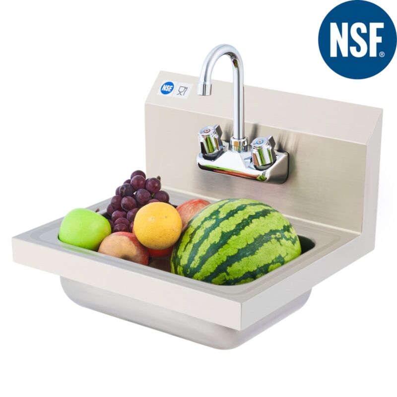 Commercial Utility Sink NSF Stainless Steel Basin Hand Wash Wall Mount Kitchen
