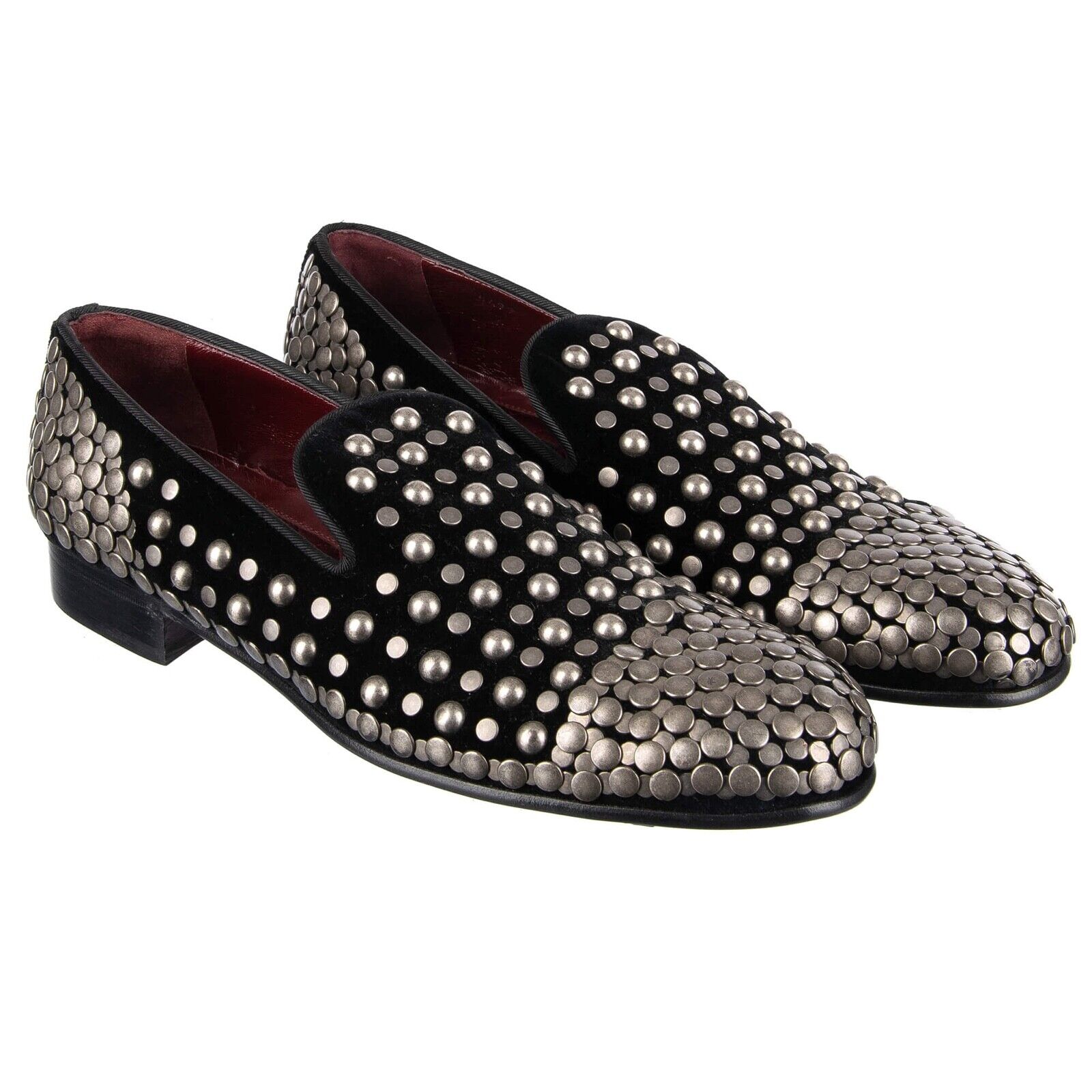 Pre-owned Dolce & Gabbana Studded Velvet Loafer Shoes Milano Black Silver 43 Us 10 08614