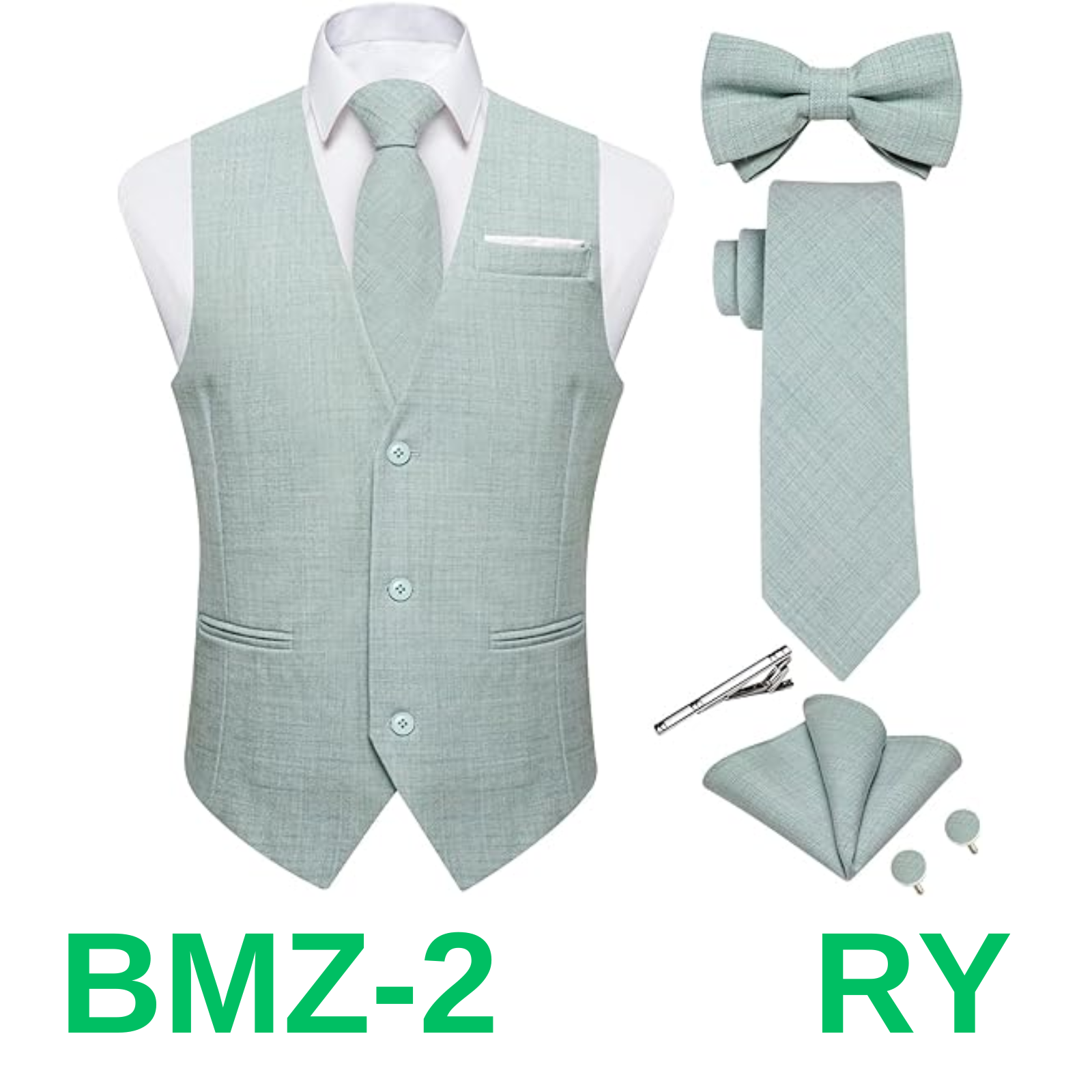 DiBanGu Green Vest Tie Set for Men Regular Fit Mint Green Dress Waistcoat, XS