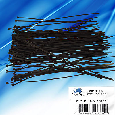 12" Cable Ties / 40LBS BLUEDOT TRADING - Package of 100 BLACK Zip Tie Wraps NEW