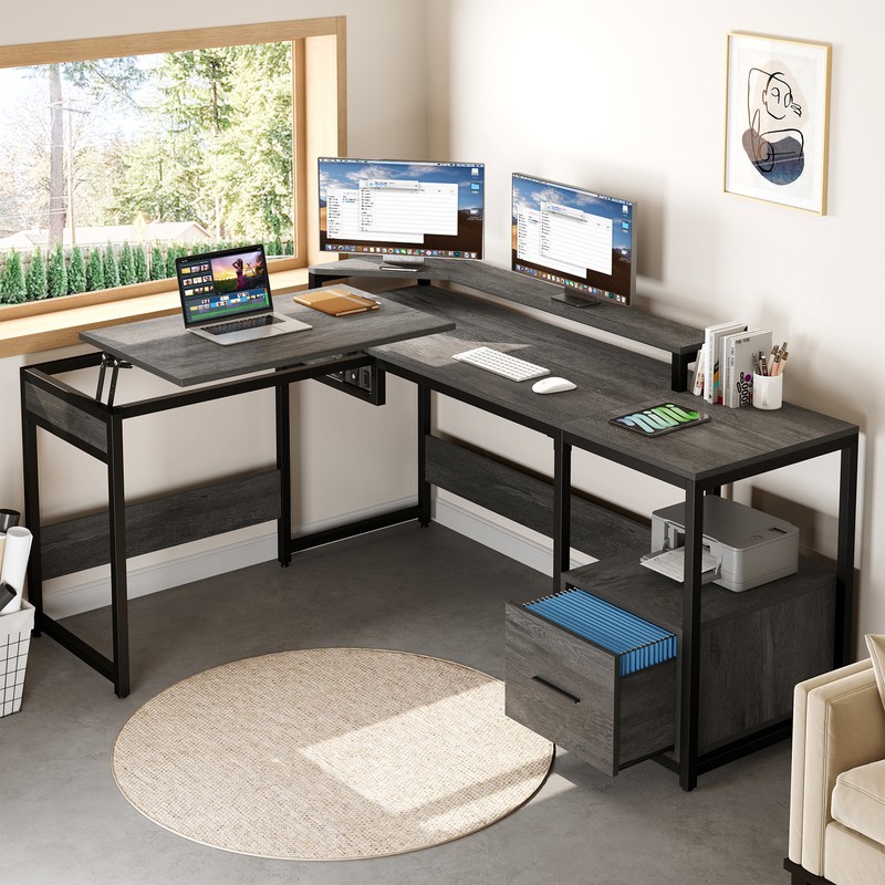 65" L-Shaped Gaming Desk Corner Computer Desk PC Laptop Stud