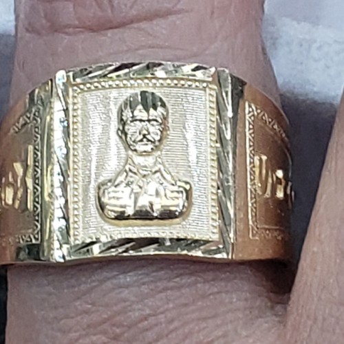 Pre-owned Handmade Mans Solid 14k Yellow Gold Malverde Sinaloa Ring Size 8 9 10 11 12