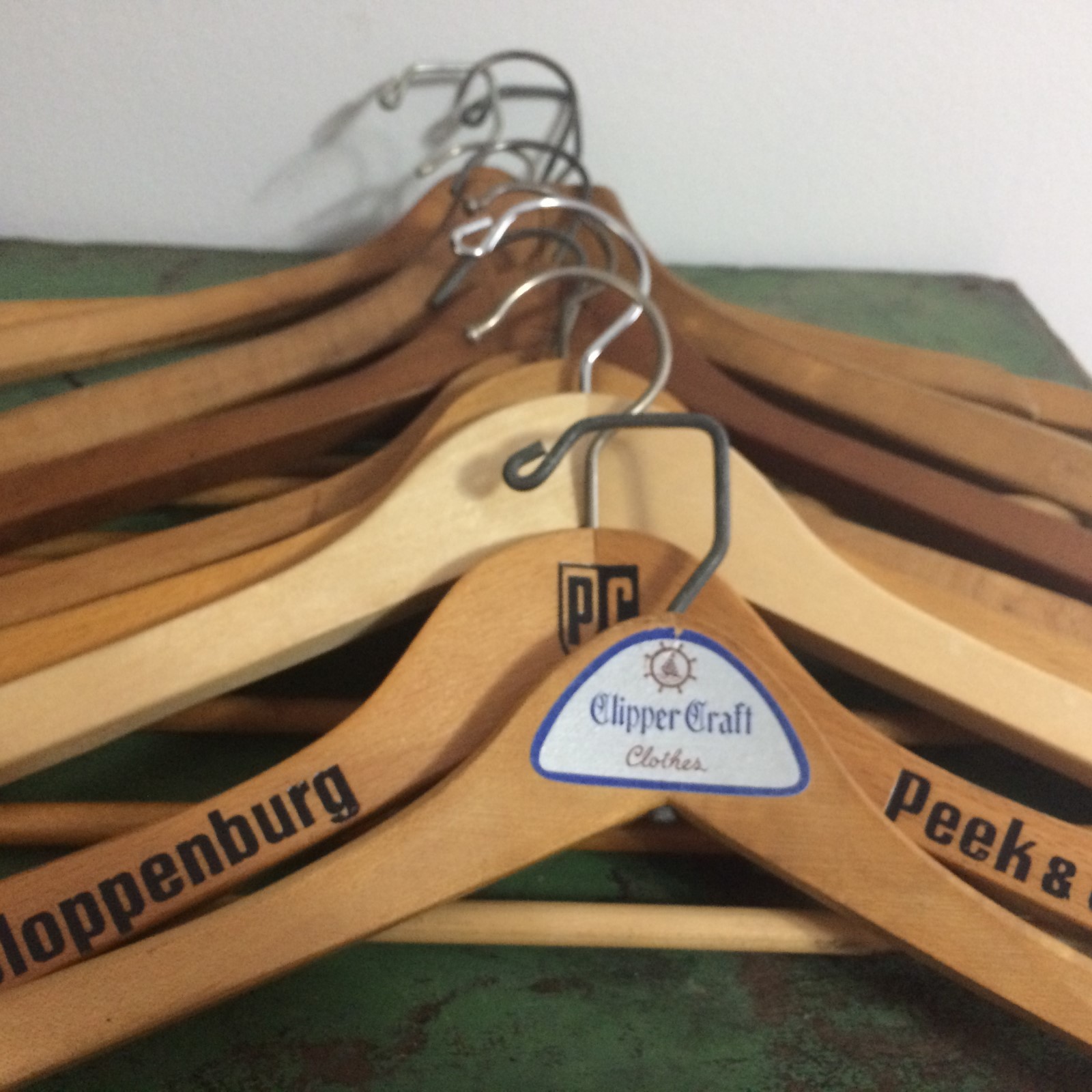 Lot 10 Vtg Wood Clothes Hangers with Rod  for Pants Wire Closure 17